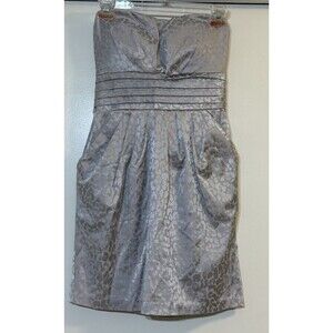Snap Strapless Silver Animal Print Party Dress Size 11 Pleated Waist Pockets